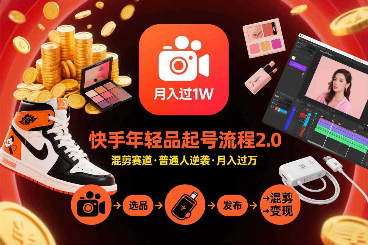 快手短视频带货年轻品起号流程2.0，快手年轻品混剪赛道，普通人也能月入过1W-云泽轻创网