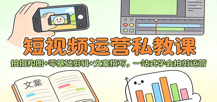 短视频运营私教课:拍摄构图+零基础剪辑 +文案撰写,一站式学会拍剪运营-云泽轻创网