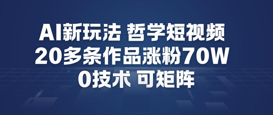 AI新玩法哲学短视频制作教学，20多条作品涨粉70W，0成本赛道，可矩阵-云泽轻创网