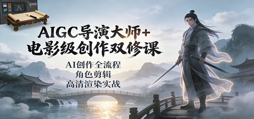 AIGC导演大师+电影级创作双修课：AI创作全流程、角色剪辑、高清渲染实战-云泽轻创网