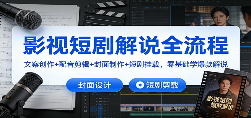 影视短剧解说全流程:文案创作+配音剪辑+封面制作+短剧挂载,零基础学爆款解说-云泽轻创网