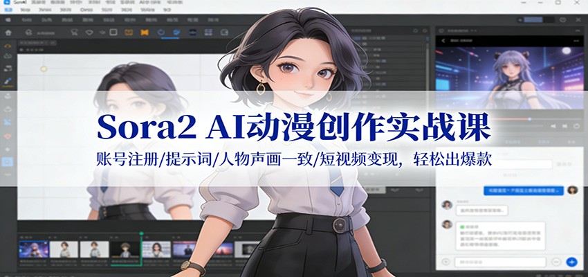 Sora2 AI动漫创作实战课:账号注册/提示词/人物声画一致/短视频变现,轻松出爆款-云泽轻创网
