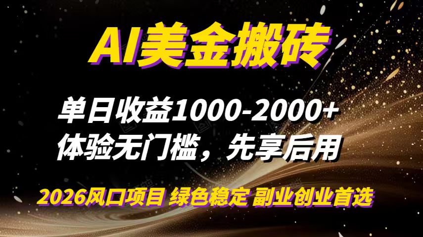 AI美金搬砖，单日收益1000-2000+，2025风口项目，可以副业，可以全职，可以工作室放大-云泽轻创网