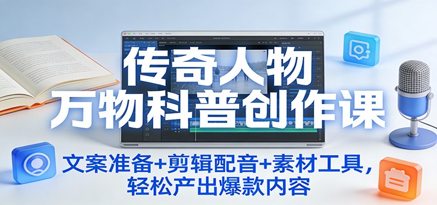 传奇人物万物科普创作课:文案准备+剪辑配音+素材工具,轻松产出爆款内容-云泽轻创网