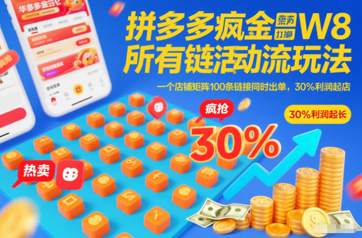 拼多多疯狂活动流玩法，所有链接全部打标，一个店铺矩阵100条链接同时出单，30%利润起店-云泽轻创网