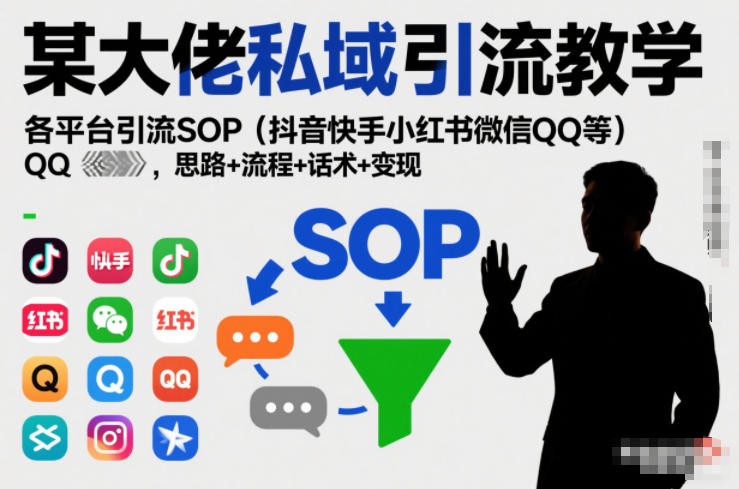 某大佬私域引流教学，各平台引流SOP(抖音快手小红书微信QQ等)，思路+流程+话术+变现-云泽轻创网