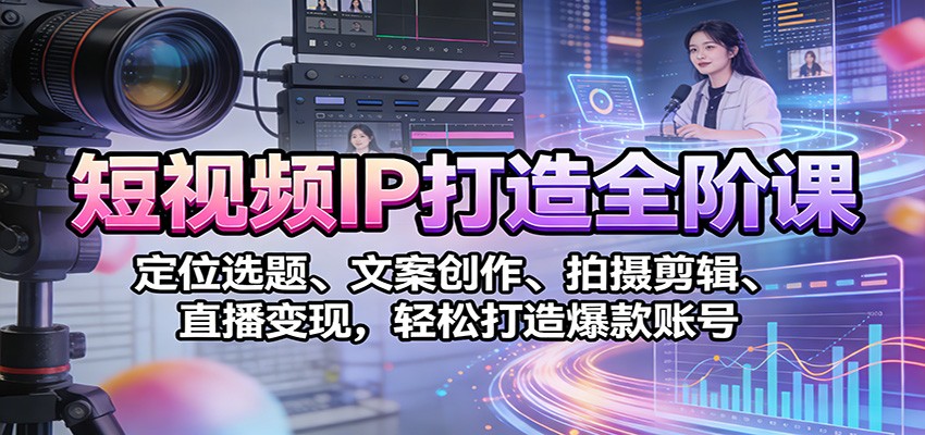 短视频IP打造全阶课:定位选题、文案创作、拍摄剪辑、直播变现,轻松打造爆款账号-云泽轻创网