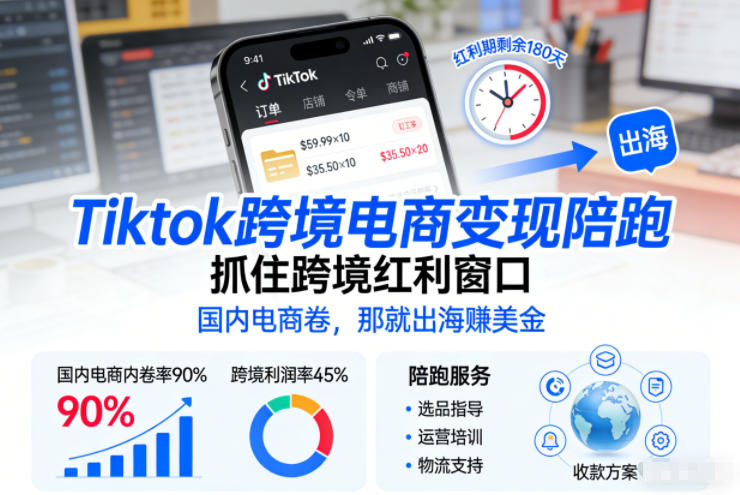 Tiktok跨境电商变现陪跑，抓住跨境红利窗口，国内电商卷，那就出海賺美金-云泽轻创网