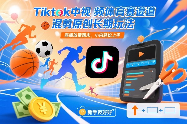 Tiktok中视频体育赛道混剪原创长期玩法，靠播放量賺米，小白轻松上手-云泽轻创网