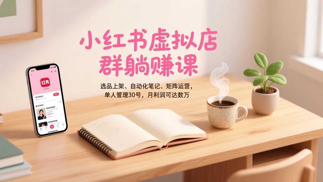 小红书虚拟店群躺赚课，选品上架、自动化笔记、矩阵运营，单人管理30号，月利润可达数万-云泽轻创网