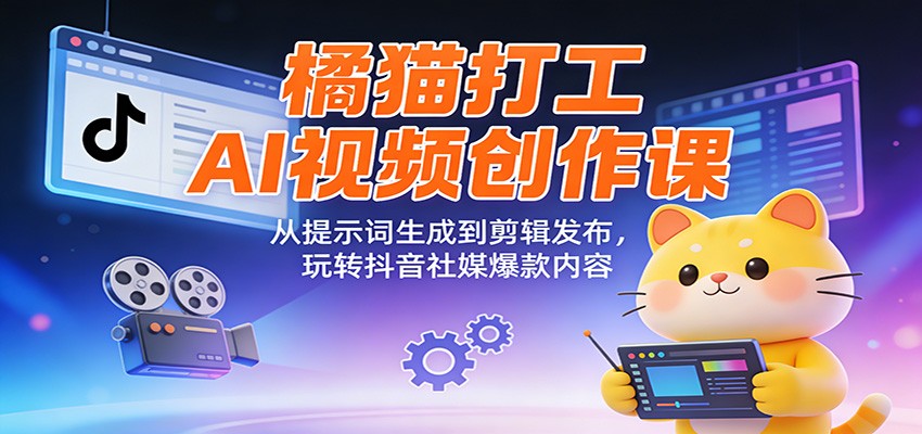 橘猫打工AI视频创作课：从提示词生成到剪辑发布，玩转抖音社媒爆款内容-云泽轻创网