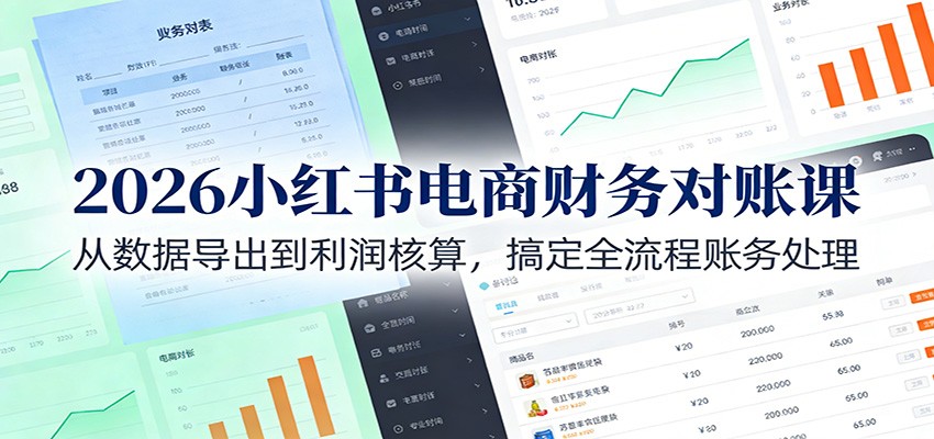 2026小红书电商财务对账课：从数据导出到利润核算，搞定全流程账务处理-云泽轻创网