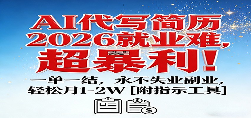 AI代写简历,2026就业难,超暴利!一单一结,永不失业副业,轻松月1-2W【附指令工具】-云泽轻创网