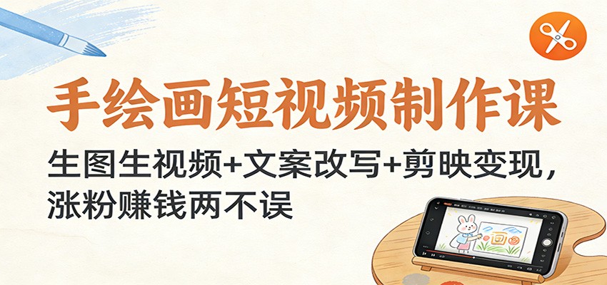 手绘画短视频制作课：生图生视频+文案改写+剪映变现，涨粉赚钱两不误-云泽轻创网