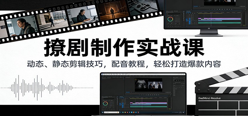 撩剧制作实战课：动态、静态剪辑技巧，配音教程，轻松打造爆款内容-云泽轻创网