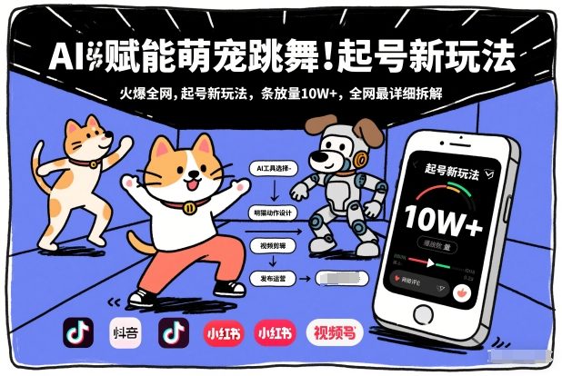 AI赋能萌宠跳舞，火爆全网，起号新玩法，条条播放量10W+，全网最详细拆解-云泽轻创网