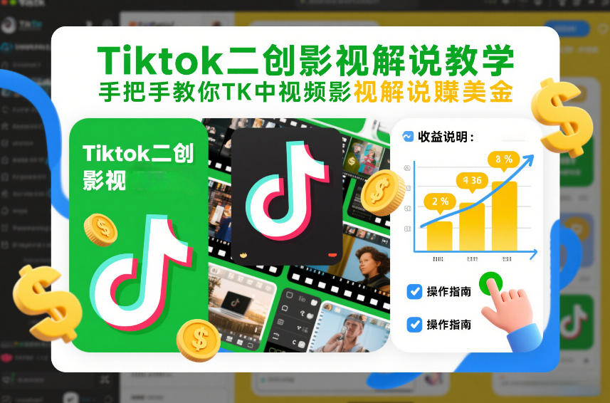 Tiktok二创影视解说教学，手把手教你TK中视频影视解说賺美金(更新26年1月)-云泽轻创网