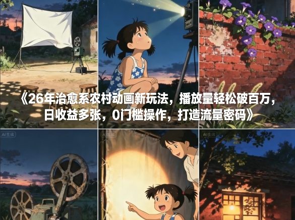 26年治愈系农村动画新玩法，播放量轻松破百万，日收益多张，0门槛操作，打造流量密码-云泽轻创网