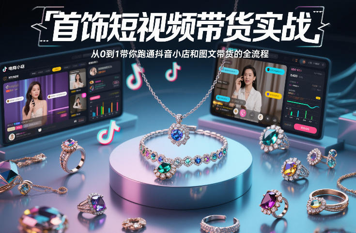 首饰短视频带货实战，从0到1带你跑通抖音小店和图文带货的全流程-云泽轻创网