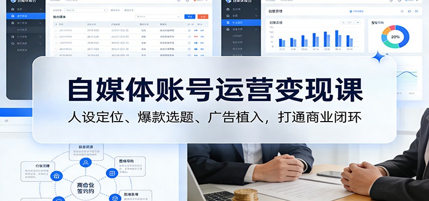 自媒体账号运营变现课:人设定位、爆款选题、广告植入,打通商业闭环-云泽轻创网