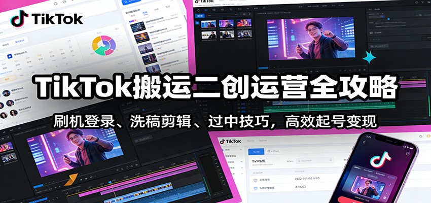 TikTok搬运二创运营全攻略：刷机登录、洗稿剪辑 、过中技巧，高效起号变现-云泽轻创网
