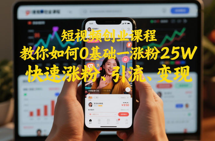 短视频创业课程，教你如何0基础一天涨粉25W，快速涨粉、引流、变现-云泽轻创网