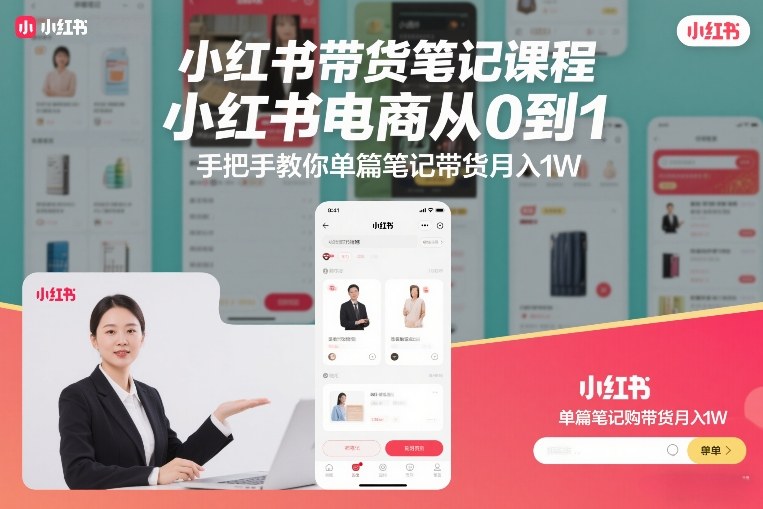 小红书带货笔记课程，小红书电商从0到1，手把手教你单篇笔记带货月入1W-云泽轻创网