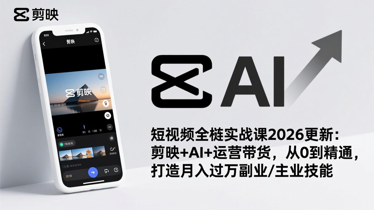 短视频全栈实战课2026更新：剪映+AI+运营带货，从0到精通，打造月入过万副业/主业技能-云泽轻创网