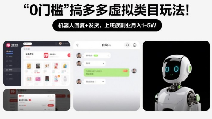 0门槛搞多多虚拟类目玩法！机器人回复+发货，上班族副业月入1-5W【揭秘】-云泽轻创网