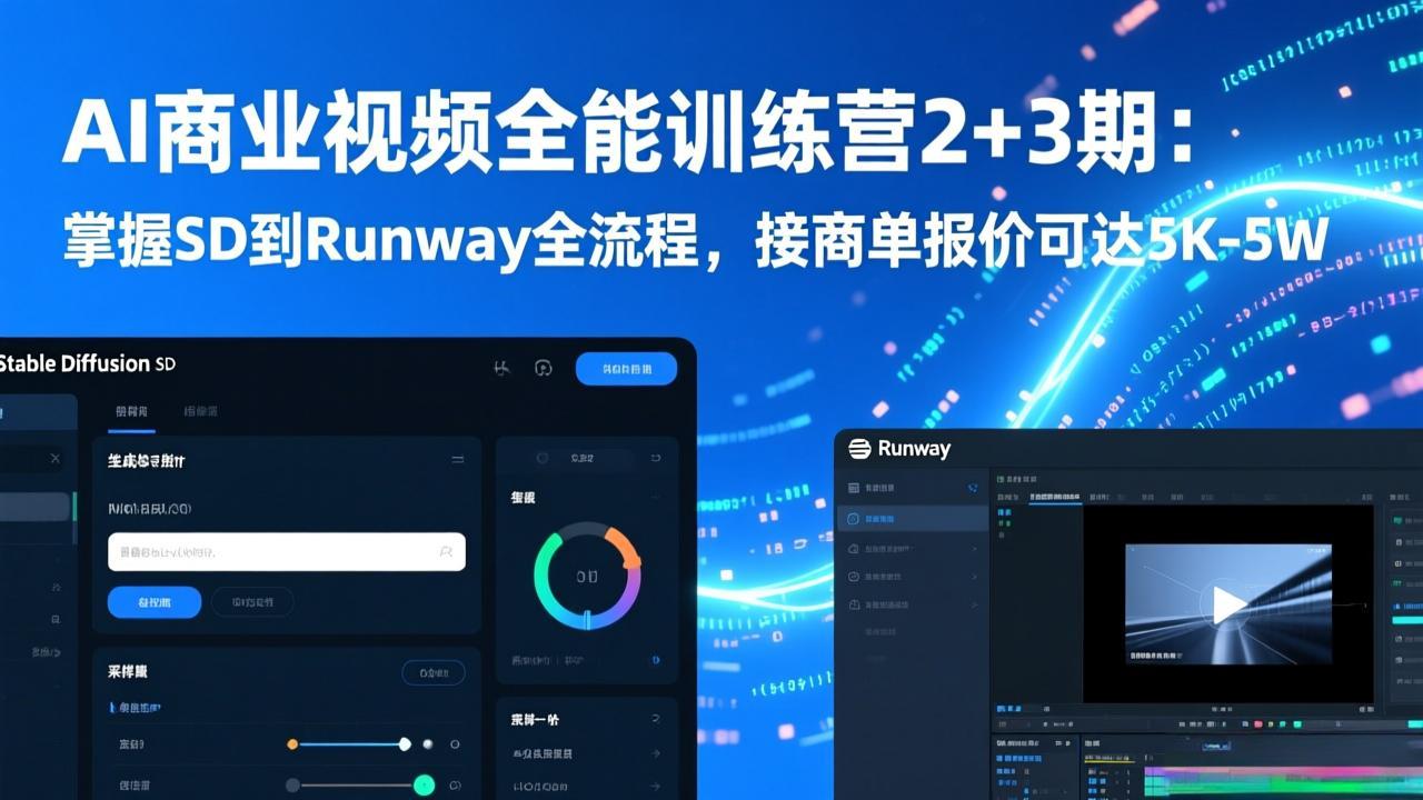 AI商业视频全能训练营2+3期：掌握SD到Runway全流程，接商单报价可达5K-5W-云泽轻创网