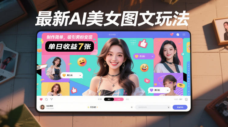 最新AI美女图文玩法，制作简单，吸引男粉变现，单天收益7张-云泽轻创网