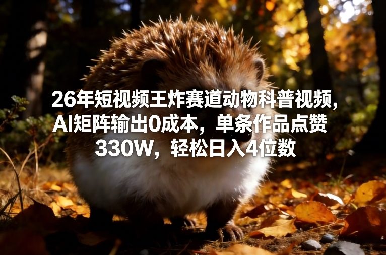 26年短视频王炸赛道动物科普视频，AI矩阵输出0成本，单条作品点赞330W，轻松日入4位数-云泽轻创网
