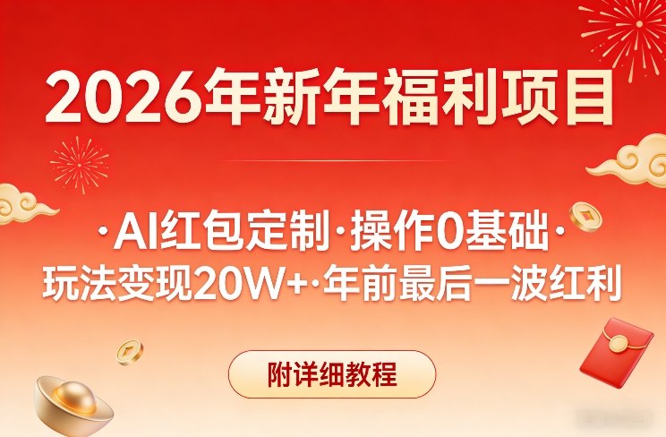 新年福利项目，AI红包定制，操作0基础，玩法变现20W+年前最后一波红利，附详细教程-云泽轻创网