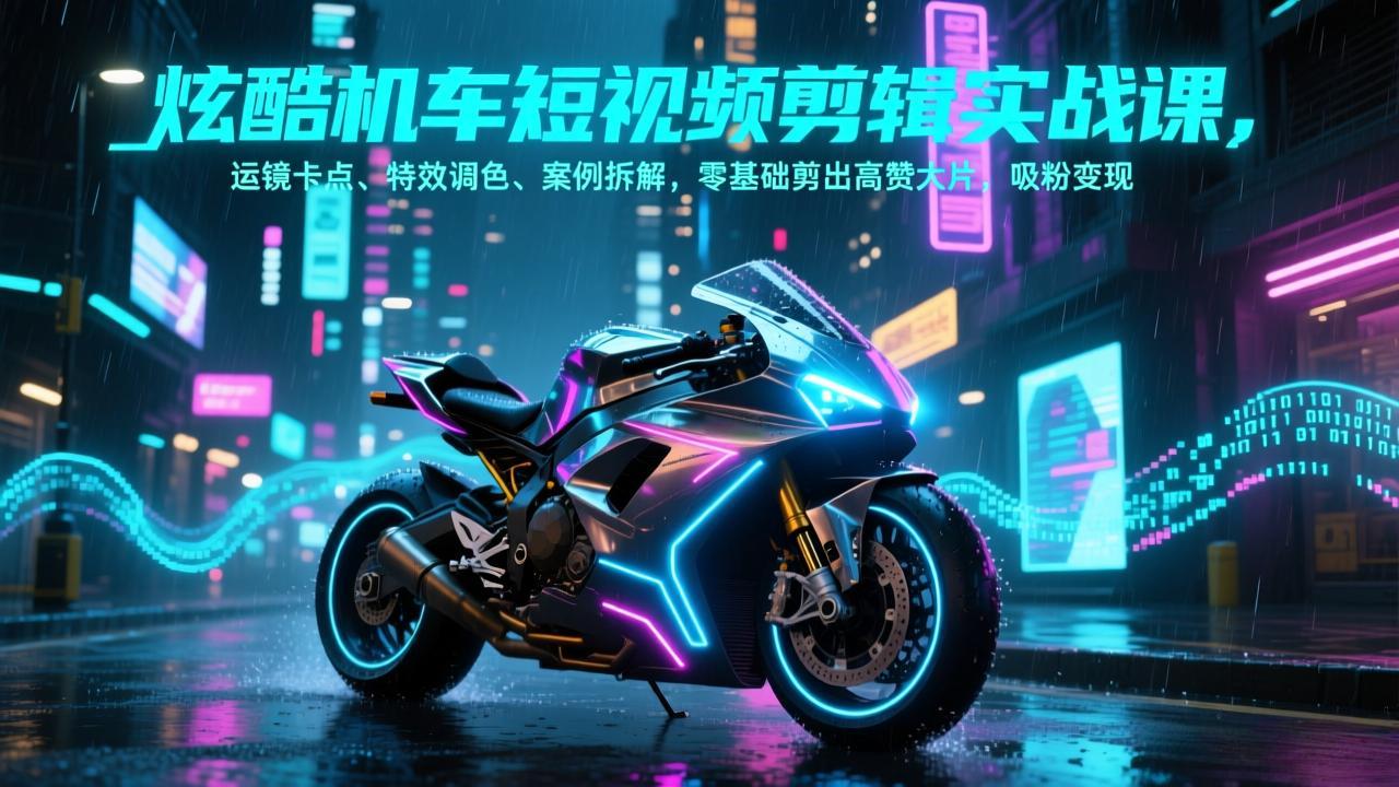 炫酷机车短视频剪辑实战课，运镜卡点、特效调色、案例拆解，零基础剪出高赞大片，吸粉变现-云泽轻创网