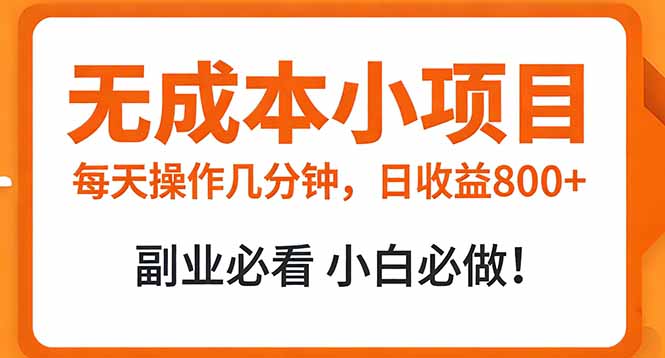 无成本小项目 每天操作几分钟，真实日收益800+ 副业必看 小白必做！-云泽轻创网