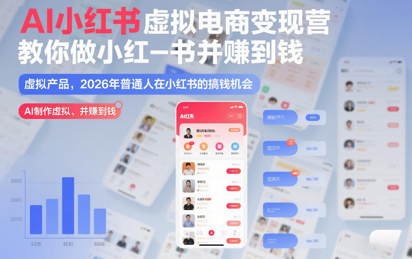 AI小红书虚拟电商变现营，教你做小红书并賺到钱，虚拟产品，2026年普通人在小红书的搞钱机会(完结)-云泽轻创网