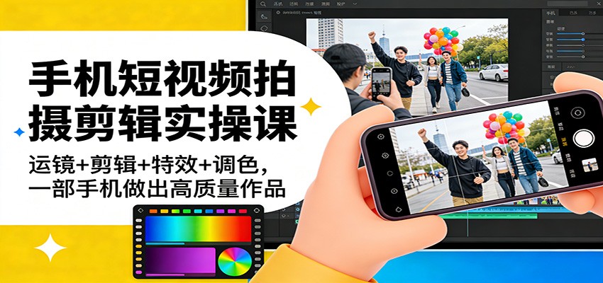 手机短视频拍摄剪辑实操课:运镜+剪辑+特效+调色,一部手机做出高质量作品-云泽轻创网