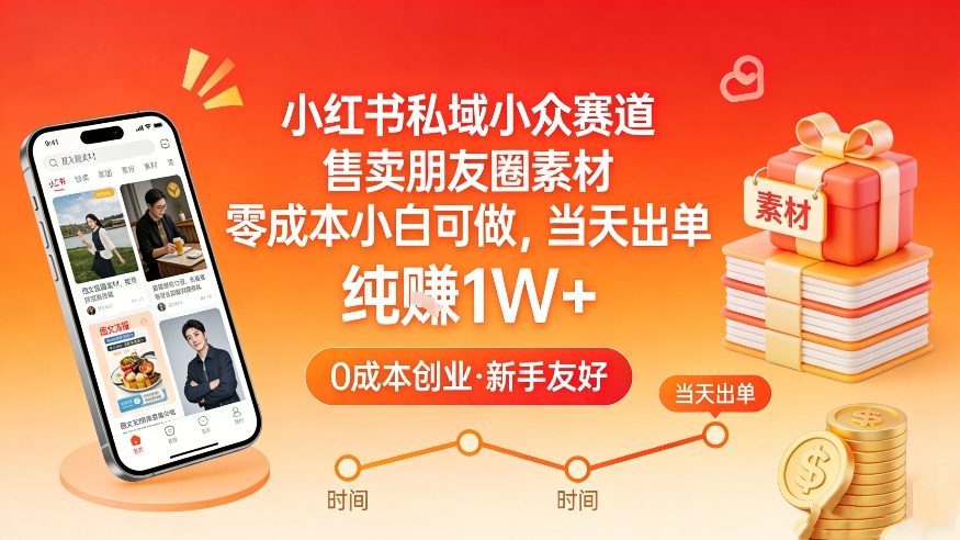 小红书私域小众赛道，售卖朋友圈素材，零成本小白可做，当天出单，月入1W+-云泽轻创网