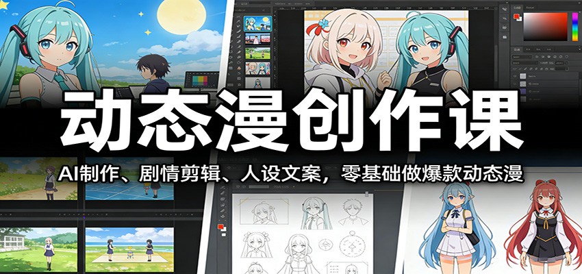 动态漫创作课:AI制作、剧情剪辑、人设文案,零基础做爆款动态漫-云泽轻创网