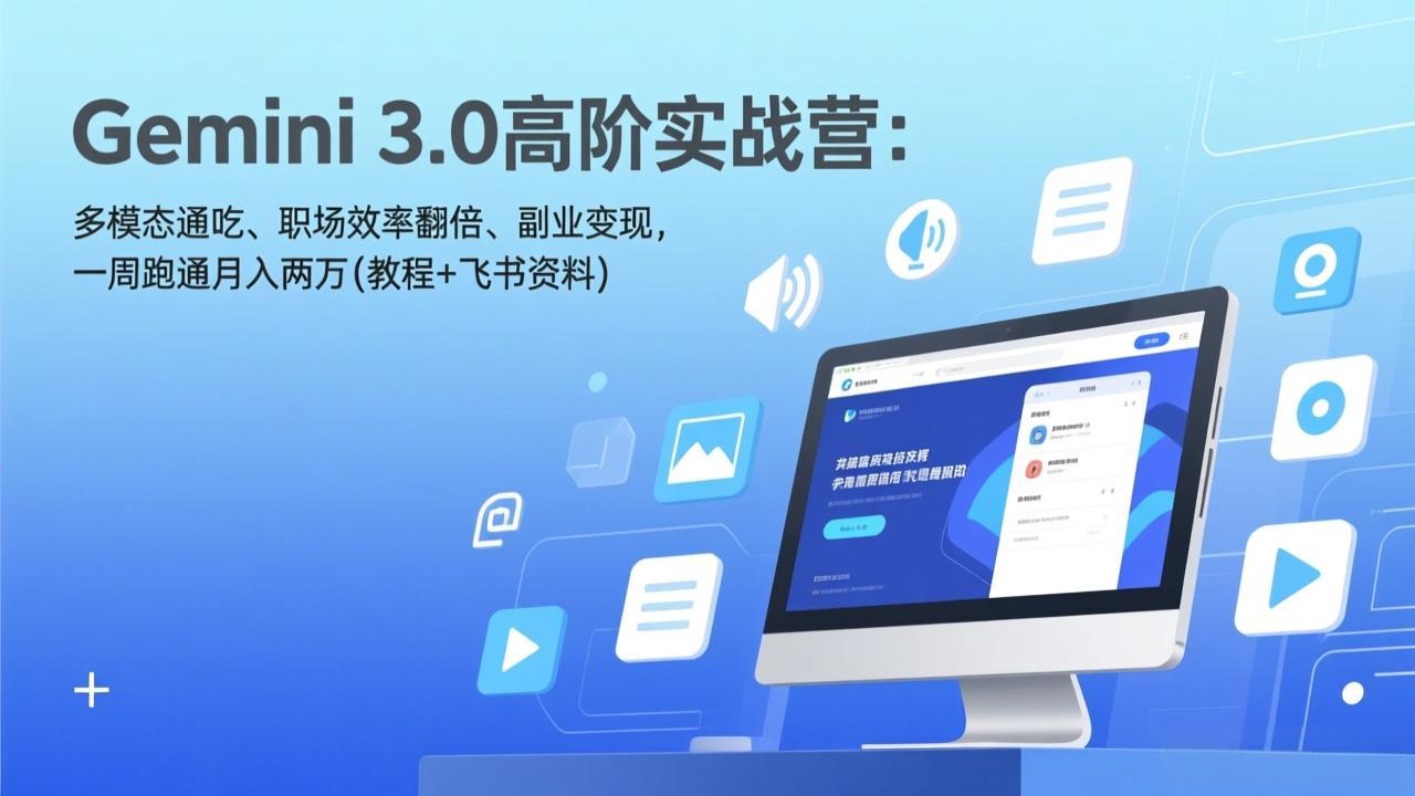 Gemini 3.0高阶实战营：多模态通吃、职场效率翻倍、副业变现，一周跑通月入两万(教程+飞书资料-云泽轻创网