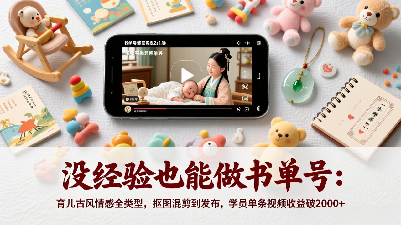 没经验也能做书单号：育儿古风情感全类型，抠图混剪到发布，学员单条视频收益破2000+-云泽轻创网