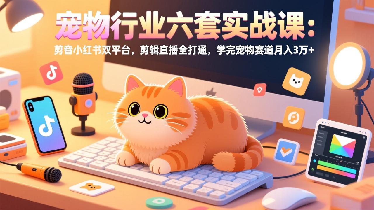 宠物行业六套实战课：抖音小红书双平台，剪辑直播全打通，学完宠物赛道月入3万+-云泽轻创网