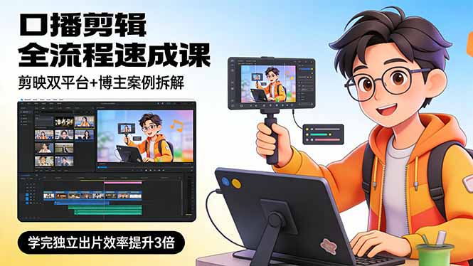 口播剪辑全流程速成课，剪映双平台+博主案例拆解，学完独立出片效率提升3倍-云泽轻创网