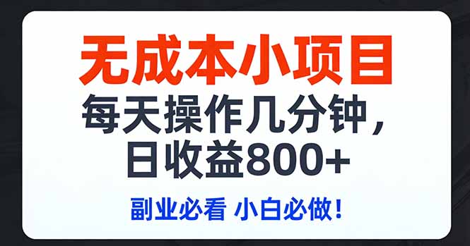 无成本小项目,每天操作几分钟,日收益800+ 副业必看 小白必做！-云泽轻创网