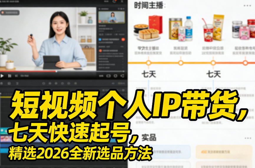 短视频个人IP带货，七天快速起号，精选2026全新选品方法-云泽轻创网