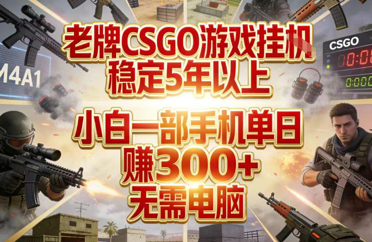 老牌CSGO游戏挂G，稳定5年以上，小白一部手机单日賺3张+，无需电脑【揭秘】-云泽轻创网