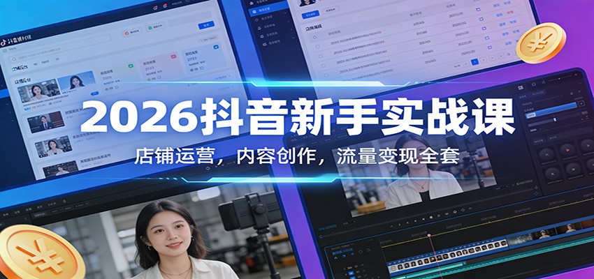2026抖音新手实战课：店铺运营，内容创作，流量变现全套-云泽轻创网