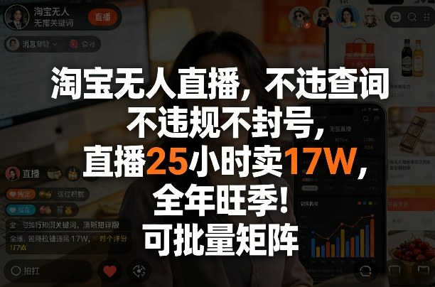 淘宝无人直播，不违规不封号，直播25小时卖17W，全年旺季！可批量矩阵【揭秘】-云泽轻创网