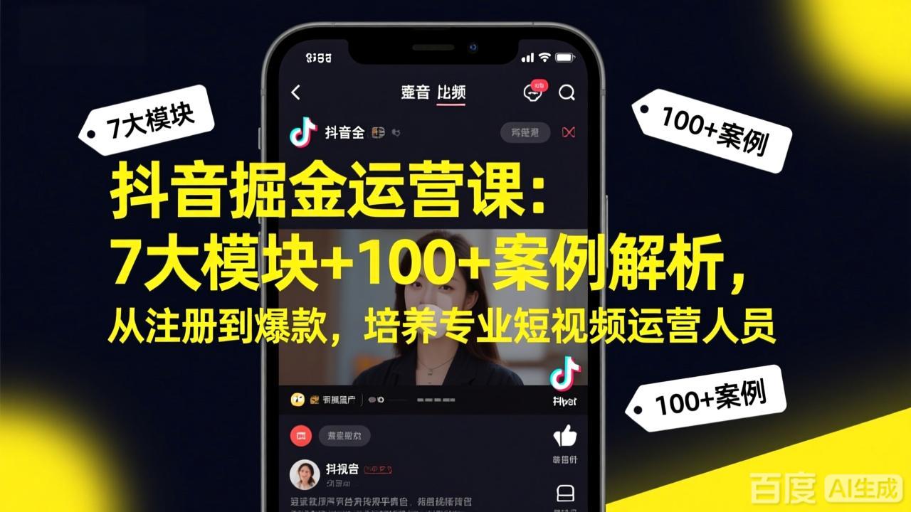 抖音掘金运营课：7大模块+100+案例解析，从注册到爆款，培养专业短视频运营人员-云泽轻创网