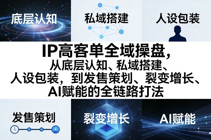 IP高客单全域操盘，从底层认知、私域搭建、人设包装，到发售策划、裂变增长、AI赋能的全链路打法-云泽轻创网